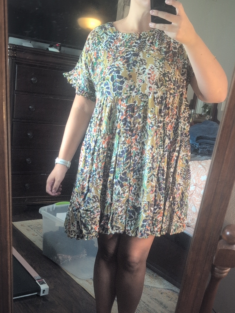Chic Soul Multicolor Floral Pleated Babydoll Dress - Mustard, Blue, Green